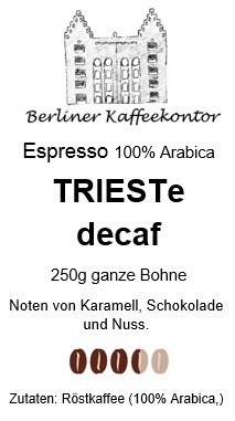 100% Arabica Espresso Trieste decaf 250g bean