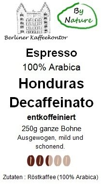 Espresso Honduras Decaffeinato -100% Arabica- 250g by nature